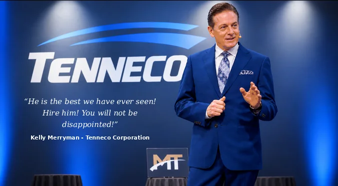 Mike Thornton performing for Tenneco, with a testimonial from Kelly Merryman